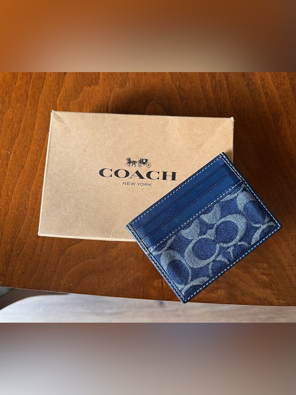 Coach Signature Denim card case with slots for cards, cash and window for id!